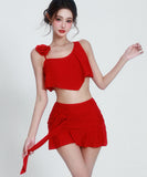 【3点セット】ビキニ 水着 ホルターネック フリル 蝶柄 セクシー ワンピース エレガント 気質 体型カバー XH2-YQ-HHA5XBHLL