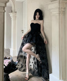 ロングドレス キャバドレス ベアトップ カワセクシー ナイトクラブ 花柄 宴会 おしゃれ XH2-CD3-141-25170620