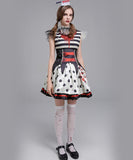 【 4点セット】 ピエロガール体型カバーフレアスカート個性ホラーゾンビ (ワンピース/カチューシャ/ウエストベルト/つけ襟)XH2-QN-AL628135544533