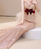 手作り ロングドレス ナイトドレス 宴会 キラキラ ベアトップ 誕生日 演奏会 XH2-TSZY0706