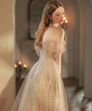 ロングバースデードレス ベアトップ キラキラ 誕生日 パフスリーブ 宴会 XH2-SMHS060314