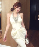 【2色】ロングドレス Vネック 谷間見せ マーメイド 女子力 キラキラ レース 肌見せ セクシー XH2-MXX5983