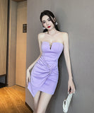 【3色】ミニドレス ベアトップ セクシー キャバドレス 谷間見せ ナイトクラブ XH2-YM8794