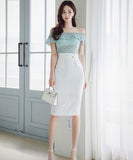 キャバドレス 膝丈ドレス エレガント 気質 オフショルダー フリル レース XH2-ZED880945E