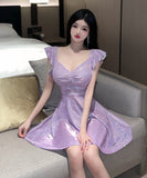 【4色】ミニドレス セクシー フリル キラキラ Aライン Party ナイトクラブ XH2-DD4611