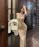 ロングドレスホルターネックセクシーエレガントタイトドレス気質ギリシャの女神XH2-XKD-D355-5959-Nov10