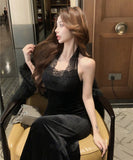 ロングドレス キャバドレス ホルターネック セクシー レース パーティー エレガント 宴会 キャバクラ XH2-XKD-D452-987-Nov17