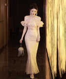 ロングドレス Partydress キラキラ 宴会 誕生日 演奏会 ベアトップ フリル XH2-YFTK7/7