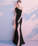 【8色】ロングドレスワンーショルダーマーメイド宴会演奏会ナイトドレスセクシーエレガントXH2-YEY16023#