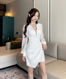 【2色】ミニドレス キャバドレス セクシー ダイヤモンド 谷間見せ 非対称 着痩せ XH2-YM8805