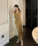 ロングドレス キャバドレス OL Vネック 谷間見せ セクシー 女子力 パーティー ナイトクラブ XH2-CD7-349-3650680