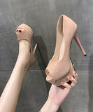 【2色】フィッシュマウス ハイヒール 14cm/10cm サンダル 流行り OL 百掛け 透かし彫り ヒール 靴 フィッシュマウス XH5-DLHS666-2