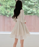 秋 ミニドレス エレガント 気質 Aライン 着瘦せ Vネック フリル 大人可愛い XH2-ZED882660BH506