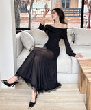 ロングドレス キャバドレス オフショルダー セクシー マーメイド チュール エレガント XH2-ZED887097GT513