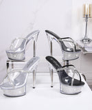 【3色】ハイヒール パンプス 15cm キラキラ スリッパ 美脚効果 歩きやすい 流行り OL 百掛け 透かし彫り ヒール 靴 XH5-JJMX190-A60