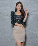 ミニドレス キャバドレス レース スクエアネック エレガント セクシー リボン XH2-ZED887968A71