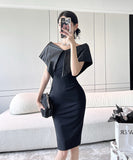 膝丈ドレス エレガント 水玉柄 オフショルダー パーティー おしゃれ セクシー XH2-ZED885446DXH449