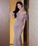 【手作り】ロングドレス キラキラ パーティー 誕生日 演奏会 宴会 マーメイド 高級感 XH2-YFTK7/7