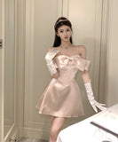 ミニドレスカワセクシーセレブ風オフショルダー高級感リボン誕生日パーティーAラインXH2-CD5-109-80980580