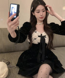 ミニドレス 新作 お姫様 袖付き Aライン 大人可愛い 韓国っぽ 着痩せ XH2-XKD-D355-9575-Oct12