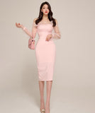 膝丈ドレス オフショルダー キャバドレス エレガント 気質 宴会 XH2-JW6641B506