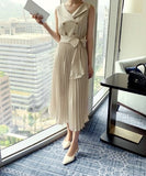 【2色】ロングドレス エレガント Vネック 美足効果 気質 袖付き XH2-ZED881315E439