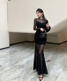 ロングドレス 透明感 マーメイド エレガント 気質 宴会 袖付き XH2-ZED888511DXH238A