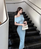 ロングドレスニットドレスワンショルダーセクシーエレガント通勤セクシー気質XH2-XKD-D318A-6340-Jun7