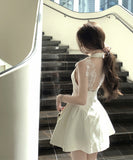 手作りドレスミニドレスAラインレースバックレスドレス谷間見せカワセクシーエレガント気質宴会パーティーXH2-XKD-D200-8100-Jun7