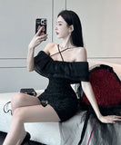 ミニドレス キャバドレス セクシー 着痩せ ワンショルダー おしゃれ YH2-DD4326