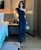 【3色】ロングドレス キャバドレス ワンーショルダー セクシー 宴会 party XH2-DD5030