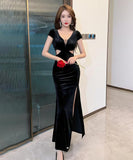 【2色】ロングドレス ナイトドレス 宴会 エレガント 谷間見せ セクシー スリート キャバクラ 指名 気質 XH2-DD5377