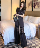 【手作り】ワイドパンツ パッチワーク レース エレガント ゴージャス 通勤 高級感 新作 XH2-JY50145