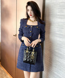 ミニドレス 手作り 秋新作 セレブ風 ツイード 小顔効果 スクエアネック エレガント XH2-JY20784