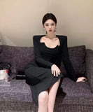 【2色】ロングドレス小顔効果セクシーマーメイド袖付き気質エレガントXH2-DD5667