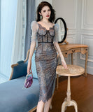 【手作り】膝丈ドレス エレガント 気質 レース 刺繡 セクシー 宴会 二次会 XH2-JY20338