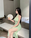 【2色】膝丈ドレス オフショルダー フリル チャイナドレス エレガント 着痩せ セクシー YH2-DD6491