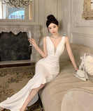 【2色】ロングドレス 谷間見せ 宴会 エレガント 美足効果 カワセクシー party 不規則 XH2-ZED888385DXH238A