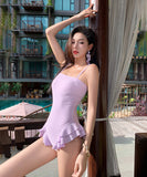 【2点セット】水着 ビキニワンピース Aライン 体型カバー モノキニ 露出控え 着痩せ 気質 フラワー カワセクシー XH7-DP-A10474