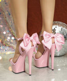 【3色】ハイヒール パンプス 15cm リボン スリッパ 美脚効果 歩きやすい 流行り OL 百掛け  ヒール 靴 XH5-JJMX8661-Q45