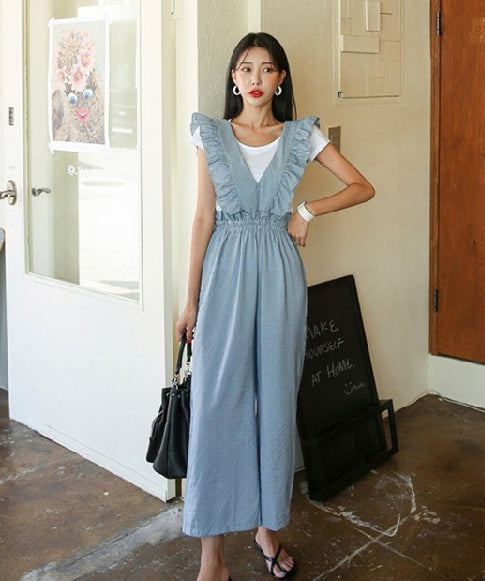 【2色】ワイドパンツ おしゃれ 着痩せ 通勤 かわいい フリル XH2-YF1148