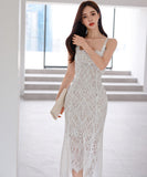 膝丈ドレス 総レース エレガント 気質 セクシー 着痩せ おしゃれ XH2-ZED882737BH506