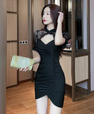 【black&white】キャバドレス ミニドレス セクシー レース 谷間魅せ 指名 XH2-YLSE5692#