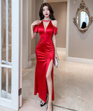 【2色】ロングドレス キャバドレス ナイトクラブ スリート 宴会 フリル セクシー 真珠 エレガントXH2-JX5158