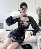 ミニドレス エレガント 気質 セクシー 着瘦せ 袖付き 花柄 XH2-LQE3101H349T