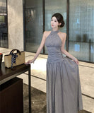 ロングドレス ホルターネック 着痩せ 気質 バックレスドレス 通勤 おしゃれ 女子力 XH2-CD7-417-83050660