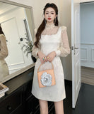 手作りミニドレス 華奢感 レース 宴会 高級感 セレブ風 キラキラ 光沢 XH2-JY30768