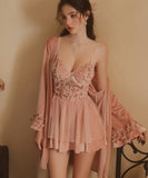 【2点セット】セクシーランジェリー M-XLサイズ セクシー下着 ベビードール キャミソール ルームウェア レース 透け感 魅惑 XH8-GR-C5240