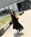 【2色】ロングドレス エレガント Vネック 美足効果 気質 袖付き XH2-ZED881315E439