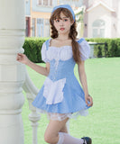 【 コスプレ3点セット]】フリル ギンガム チェック プチプラ メイドXH2-FSM004